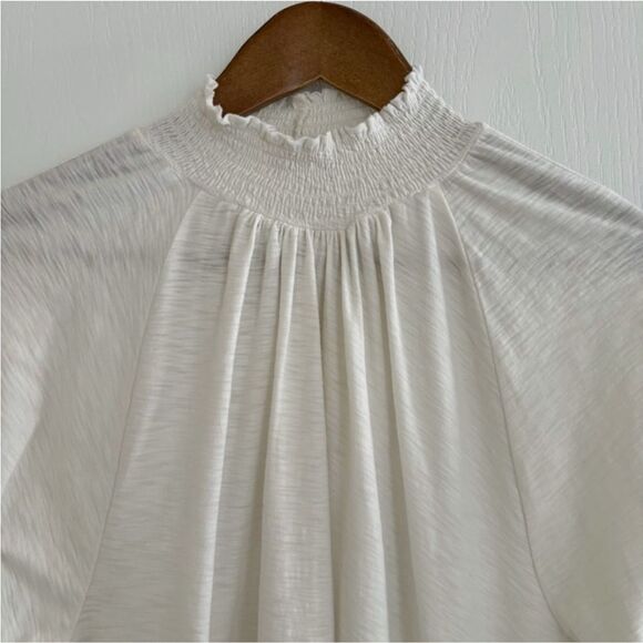 Nation LTD Melanie Smocked Mock Neck Top XS Off White Long Sleeve Pima Cotton - Picture 5 of 10